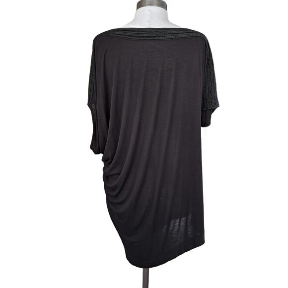 All Saints Oriel Slouchy Tee Size 8 Embellished Boat Neck Asymmetrical Black Top - Picture 6 of 12